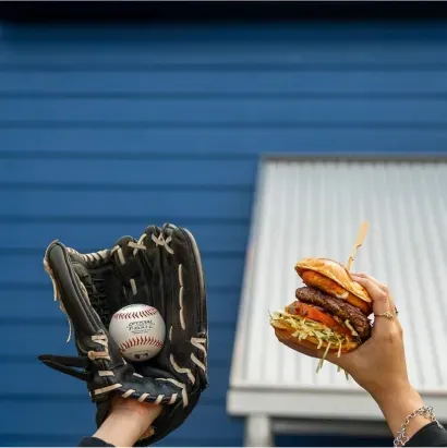 Baseball glove and a burger